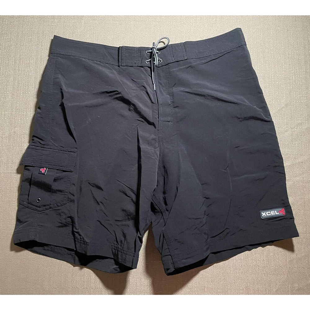 XCEL Hawaii Men’s Size 40 Swim Board Shorts Black Logo Cargo Pocket Drawstring